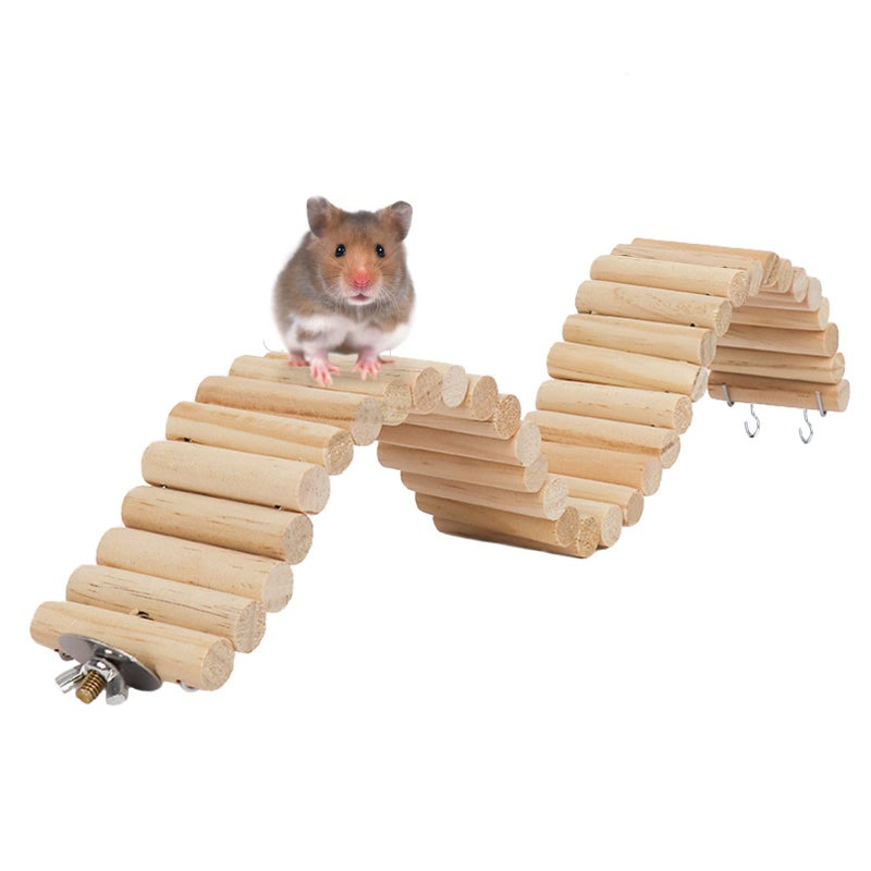 Hamiledyi Hamster Wooden Bridge - Bendy Climbing Ladder, Long Suspension Bridge, Chew Toys for Rat, Mice, Gerbil, Chipmunk, Sugar Glider - Image 1